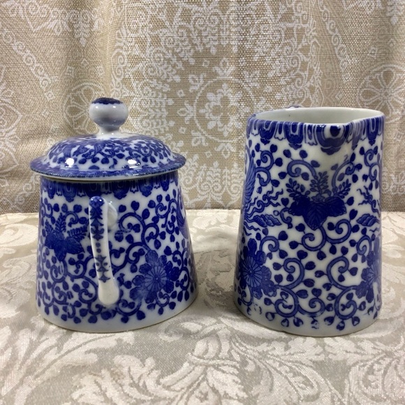 Vintage Nippon Asian Flying Phoenix Angled Handle Covered Sugar and Creamer Set - Picture 2 of 7
